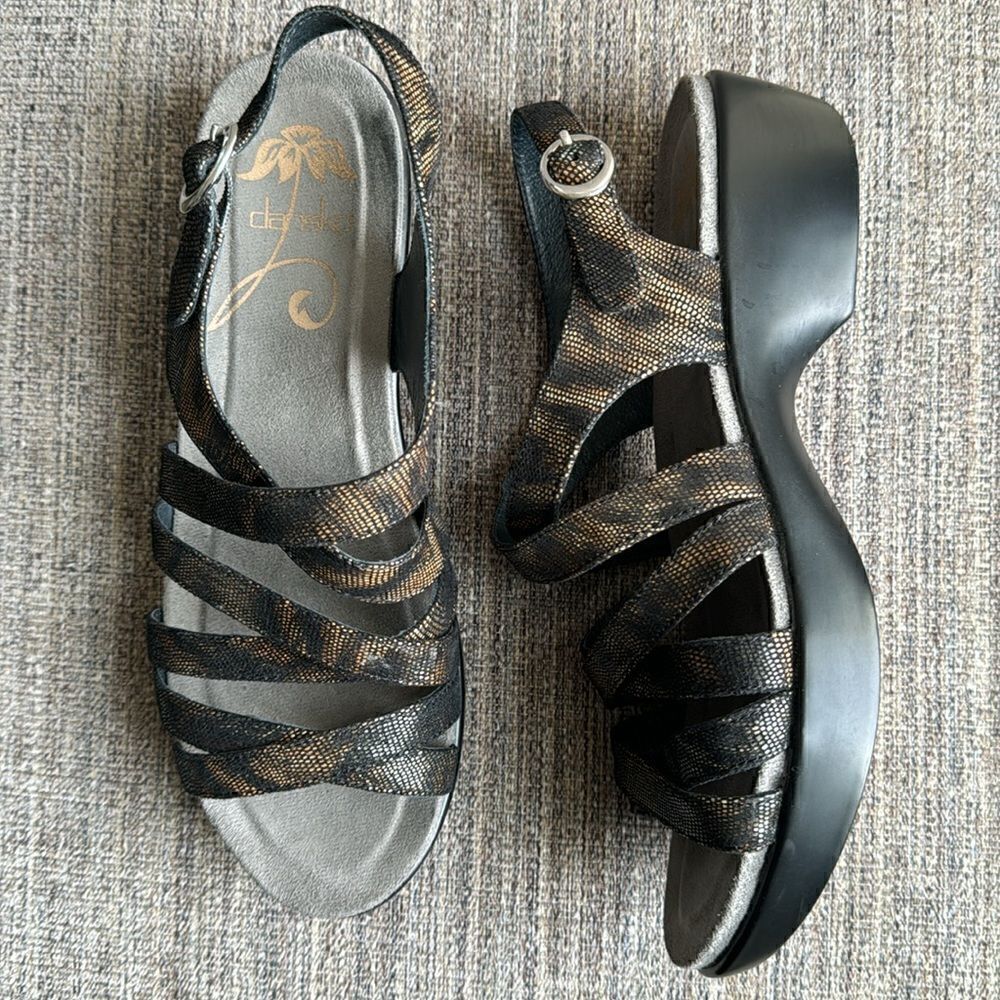 Dansko Dani Coffee Swirl Black/Bronze Subtle Shimmer Open Toe Sandal Size 37 - Picture 10 of 12
